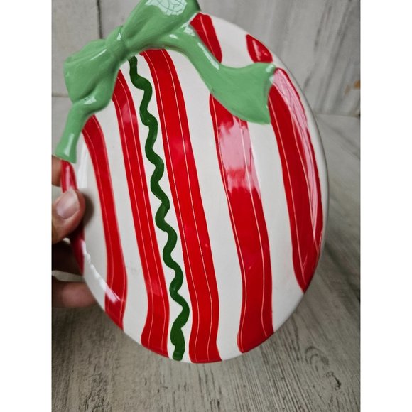 Raz Carol King ornament plate mini Paula buttel Xmas decor unique striped red - Picture 3 of 7